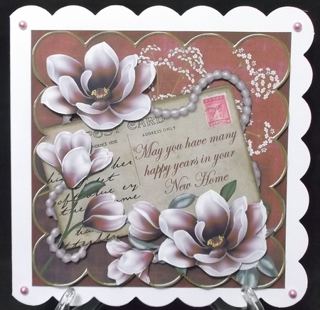 Red Magnolia New Home 8in Xtreme Decoupage Card Kit by Suzi Cooper
