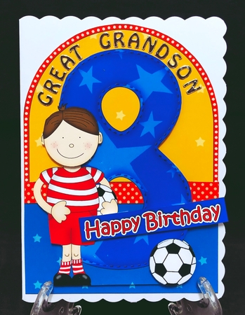 3D 8th Birthday Footballer Shaped Front Card with Decoupage by Suzi Cooper