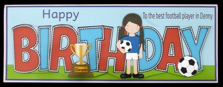 Girl Footballer in Blue Birthday Large Dl by Suzi Cooper