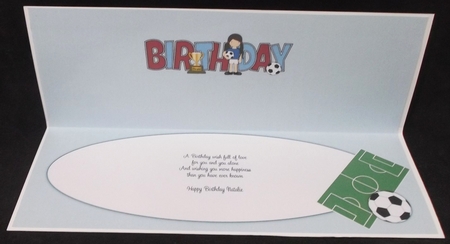 Girl Footballer in Blue Birthday Large Dl Insert by Suzi Cooper