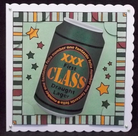 8 x 8 First Class Beer Can Scalloped Corner Topper by Suzi Cooper