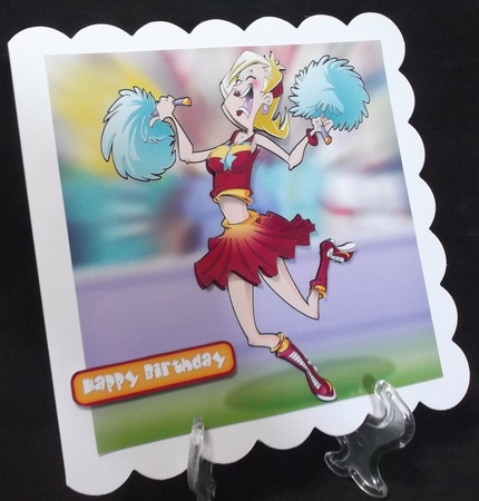Cheerleader Dudess (red) 8x8 Quick Card by Suzi Cooper