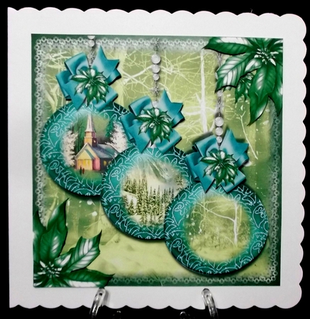 Beautiful Teal Baubles Card Front by Suzi Cooper