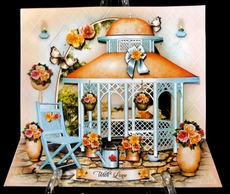Beautiful Garden with Peach Turquoise Arbor Card by Suzi Cooper