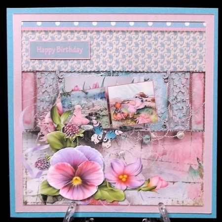 Fairy Tale Pansy 7x7 Card with Decoupage by Suzi Cooper