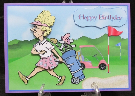 Lady Golfer Card Front and Decoupage by Suzi Cooper