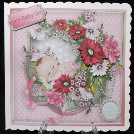 Flower Baby Girl Decoupage Card Front by Suzi Cooper
