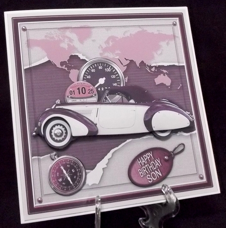 White and Maroon Vintage Car 8in x 8in Decoupage Mini Kit by Suzi Cooper
