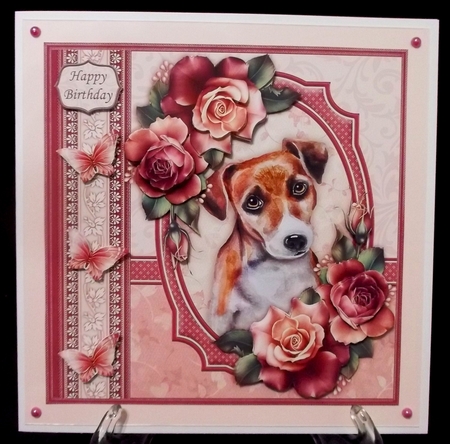 Jack Russell Dog & Dusky Roses 8x8 Decoupage Mini Kit by Suzi Cooper