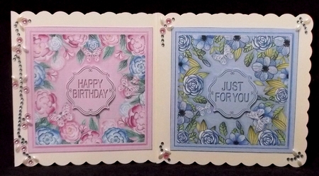 Blue and Pink Floral with Butterflies 5in x 5in Card Fronts by Suzi Cooper