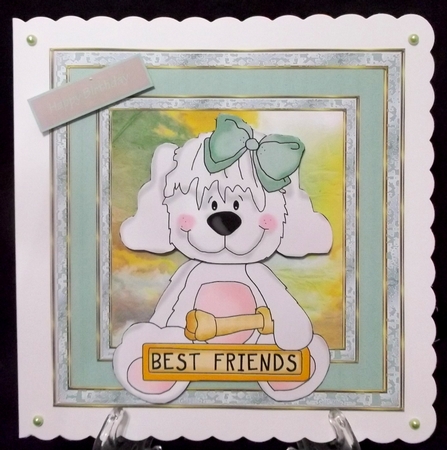 Best friends cute dog 7x7 card with decoupage by Suzi Cooper