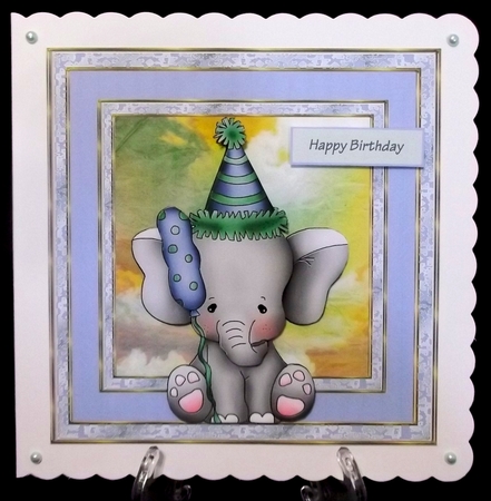 Elephant boy birthday 7x7 approx card with sentiment tags by Suzi Cooper