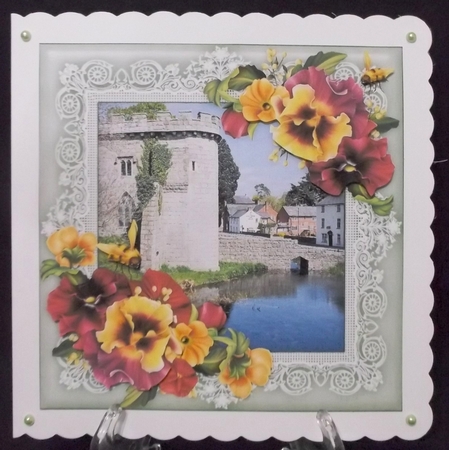 Whittington Castle, Shropshire 8 x 8 Decoupage Card Topper by Suzi Cooper