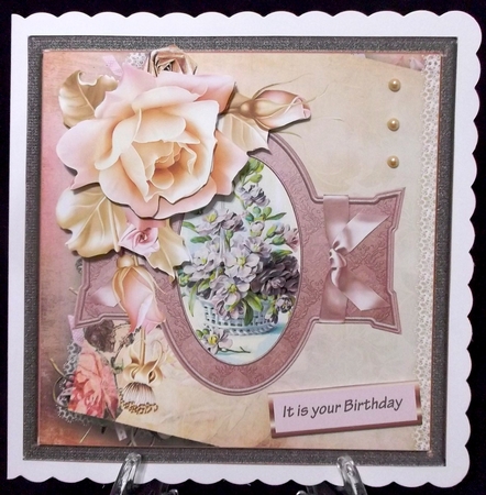 Winter rose 7.5x7.5 card with decoupage by Suzi Cooper
