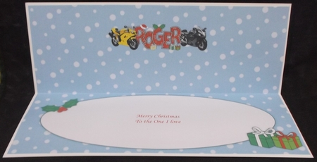 Christmas Motorbikes ROGER large dl insert by Suzi Cooper