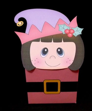 3D Christmas Little Girl Elf Milk Carton Gift or Treat Box by Suzi Cooper