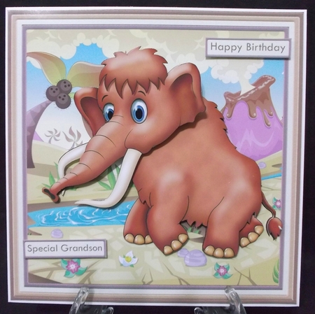 LONG IN THE TOOTH MAMMOTH WOBBLY HEAD CARD 8x8 Decoupage & Insert Mini Kit by Suzi Cooper