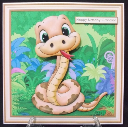 LEGLESS SNAKE WOBBLY HEAD CARD 8x8 Decoupage, Ages & Insert Mini Kit by Suzi Cooper