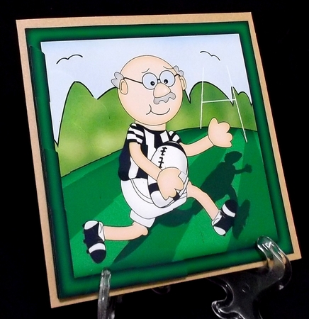 Old Man Bert plays Rugby Scalloped Corner Stacker by Suzi Cooper