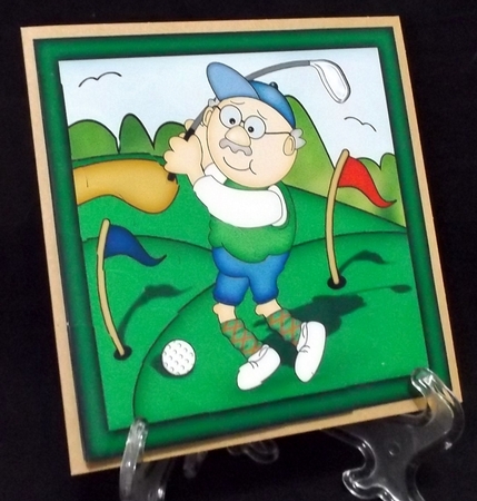 Old Man Bert plays Golf Scalloped Corner Stacker by Suzi Cooper