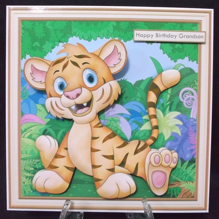 WILD ABOUT YOU TIGER WOBBLY HEAD CARD 8x8 Decoupage & Insert Mini Kit by Suzi Cooper