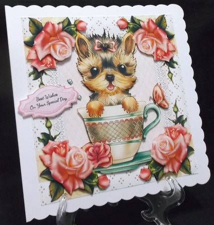 Tea Cup Yorkshire With Pink roses 8x8 Mini Kit by Suzi Cooper