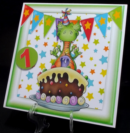 Birthday Dragon With Cake 8x8 by Suzi Cooper