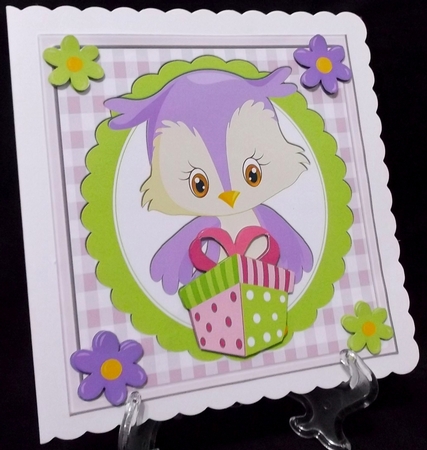Cute Lilac Owl With Present 8x8 by Suzi Cooper