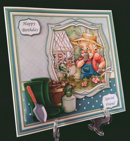 MALE GARDENER GARDENING SURPRISE 8x8 Decoupage Insert & Ages Mini Kit by Suzi Cooper