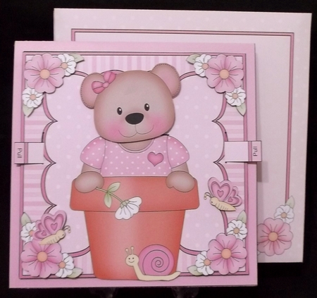 3D Animated Moveable Wobble Head Card Kit - Flower Pot Friends Cute Little Livvy Bear by Suzi Cooper