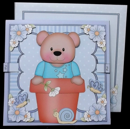 3D Animated Moveable Wobble Head Card Kit - Flower Pot Friends Cute Little Austin Bear by Suzi Cooper