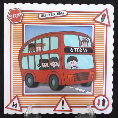 8 x 8  BIRTHDAY AGE BUS - 6 TODAY Mini Kit with 3d Decoupage by Suzi Cooper