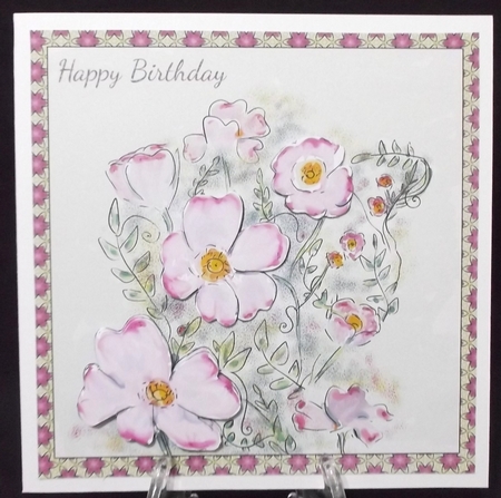 WILD ROSES Happy Birthday Topper with Extra Decoupage Pink Roses by Suzi Cooper
