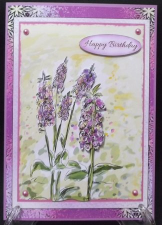 PINK FLORAL BIRTHDAY CARD-Step-by-Step  Foxglove Decoupage Design -A5 with Commercial Use by Suzi Cooper