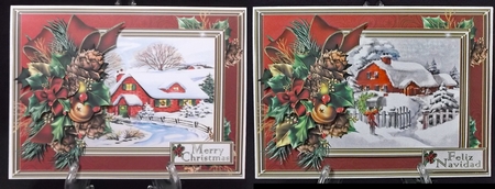 Christmas cottage in holly and pine frame choice of scenes mini kit by Suzi Cooper