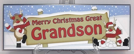 large DL Merry Christmas GREAT GRANDSON with Rudolph 3D decoupage by Suzi Cooper