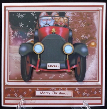 SANTAS VINTAGE CAR 7.8 Humorous Decoupage & Insert Mini Kit by Suzi Cooper