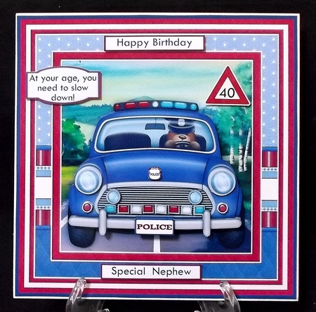 POLICE CAR With Ages Humorous Birthday, Retirement or Childs Decoupage Mini Kit by Suzi Cooper
