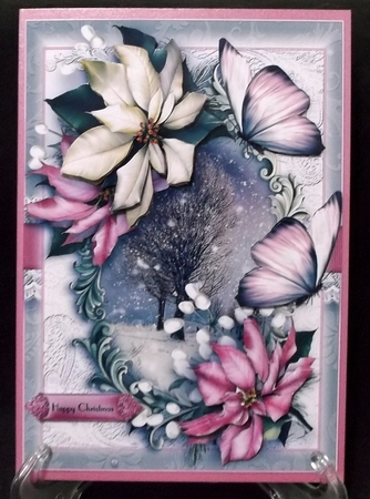 Poinsettia Winter Scene Card Front A5 kit by Suzi Cooper