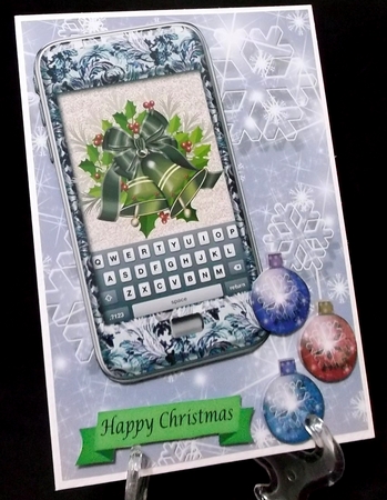 Blue Phone with Christmas Bells, Snowflake and bauble background by Suzi Cooper