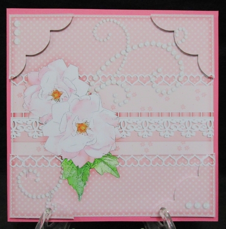 8 x 8 A Touch of Elegance Roses Pearls and Lace Scalloped Corner Topper   by Suzi Cooper