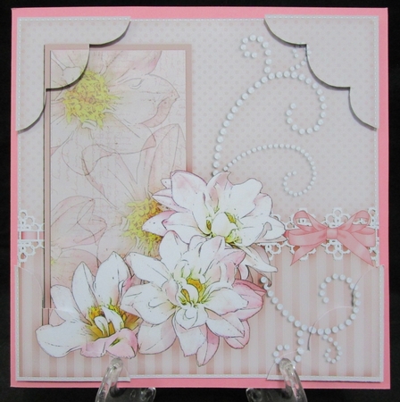 8 x 8 A Touch of Elegance Flowers Pearls and Lace Scalloped Corner Topper   by Suzi Cooper
