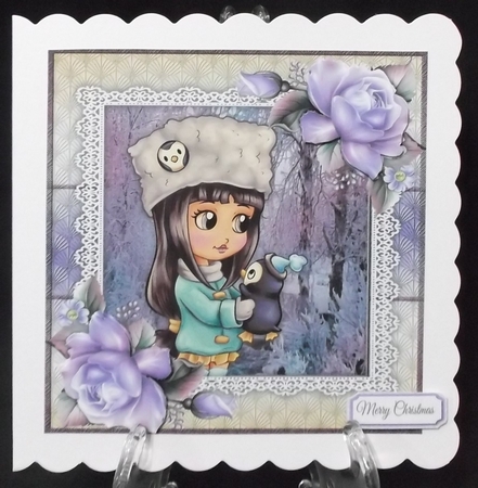Pretty Girl With Penguin Friend 8x8 by Suzi Cooper