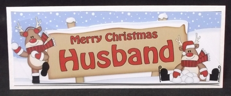 large DL Merry Christmas HUSBAND with Rudolph 3D decoupage by Suzi Cooper