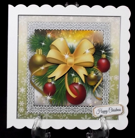 Beautiful Red Baubles & Gold Bow 8x8 by Suzi Cooper