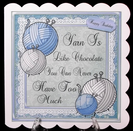 Humorous Knitting Blue 8x8 by Suzi Cooper
