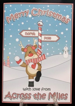 5 x 7 Quick Cut and Fold Card - Merry Christmas Across the Miles with Rudolph by Suzi Cooper