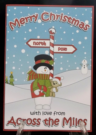 5 x 7 Quick Cut and Fold Card - Merry Christmas Across the Miles with Snowman Rio by Suzi Cooper