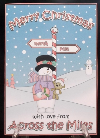 5 x 7 Quick Cut and Fold Card - Merry Christmas Across the Miles with Snowman Rio by Suzi Cooper