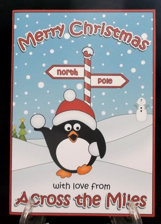 5 x 7 Quick Cut and Fold Card - Merry Christmas Across the Miles with Pip Penguin by Suzi Cooper